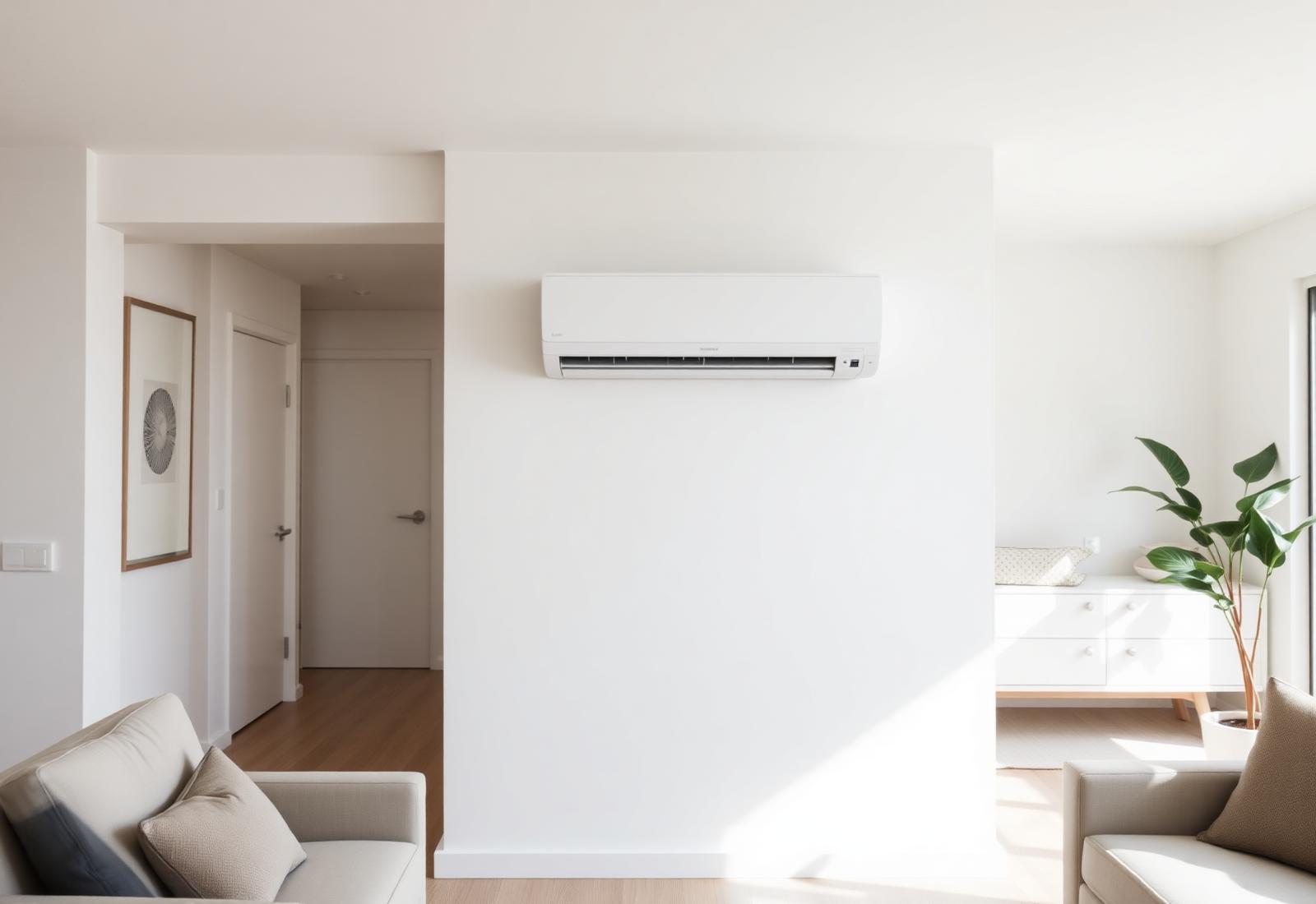 Modern split system air conditioner installed in a bright Brisbane home